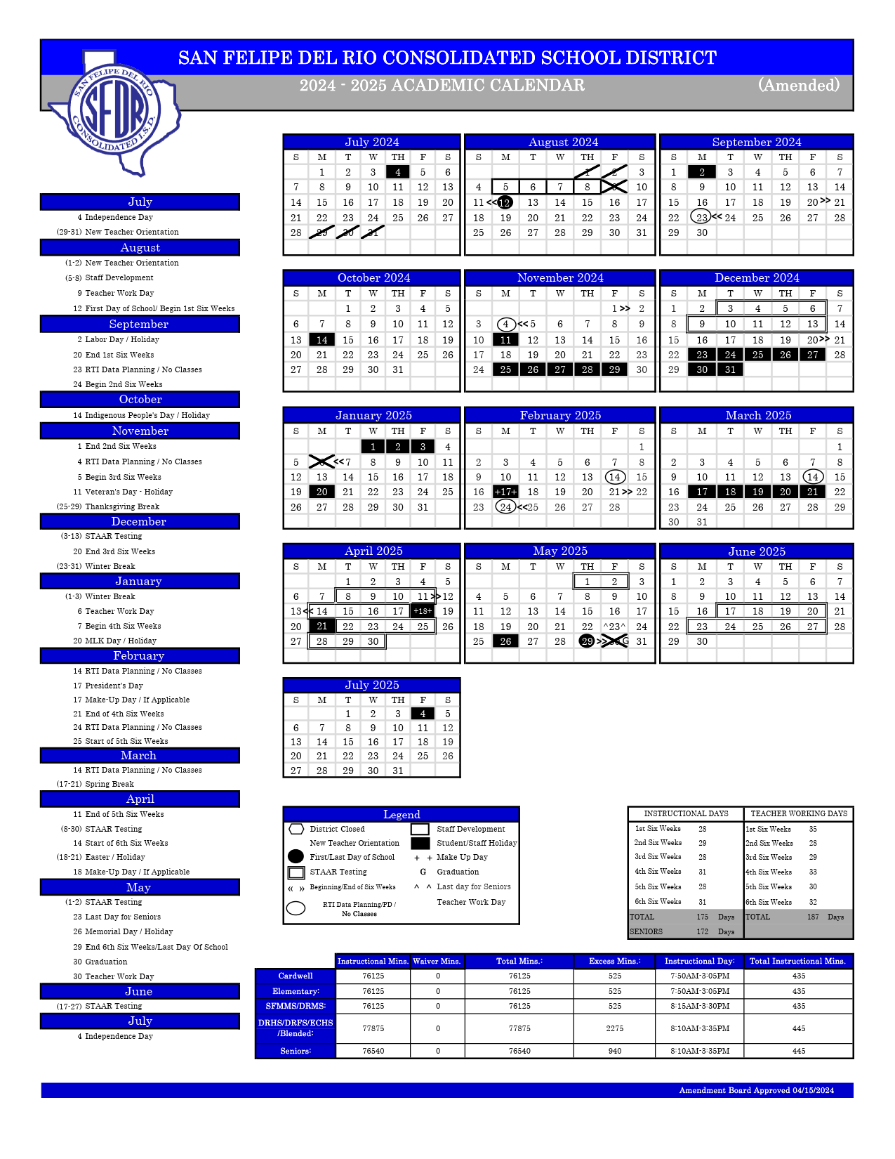 San Felipe Del Rio SFDR CISD School Calendar 25 26 PDF EduCounty