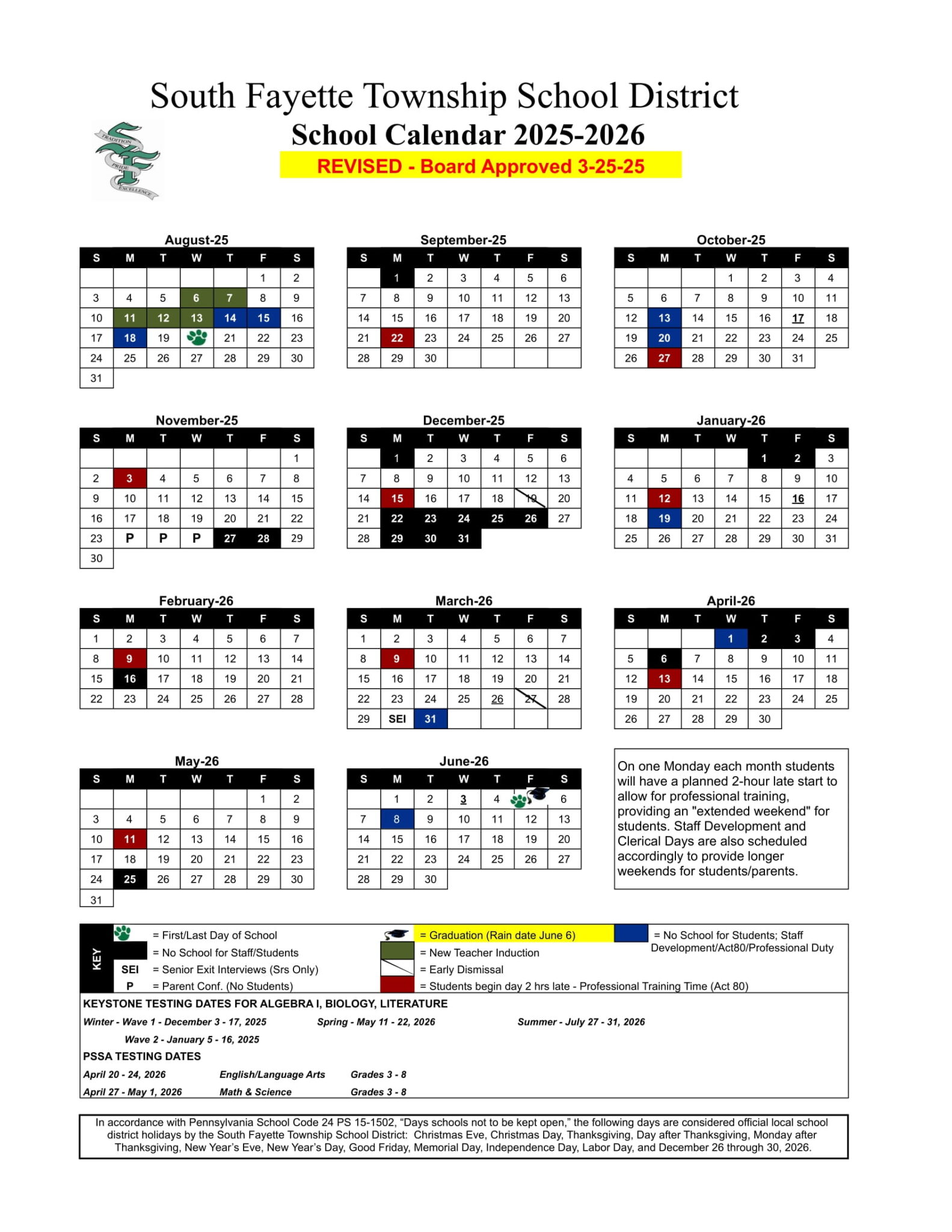 South Fayette Township School District Calendar 2526 [PDF] revised