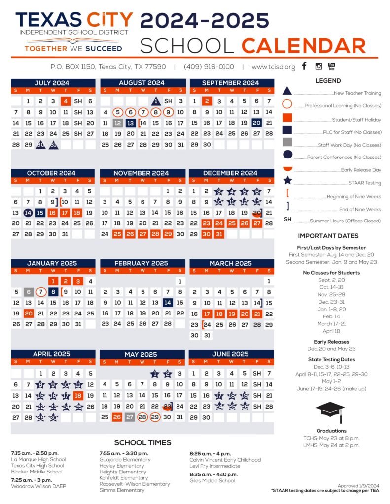 TEXAS CITY SCHOOL CALENDAR 24-25