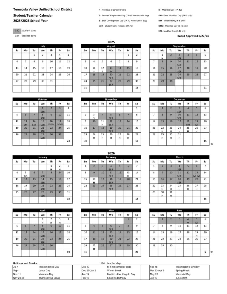 Temecula Valley USD Calendar 2526 [PDF] REVISED EduCounty