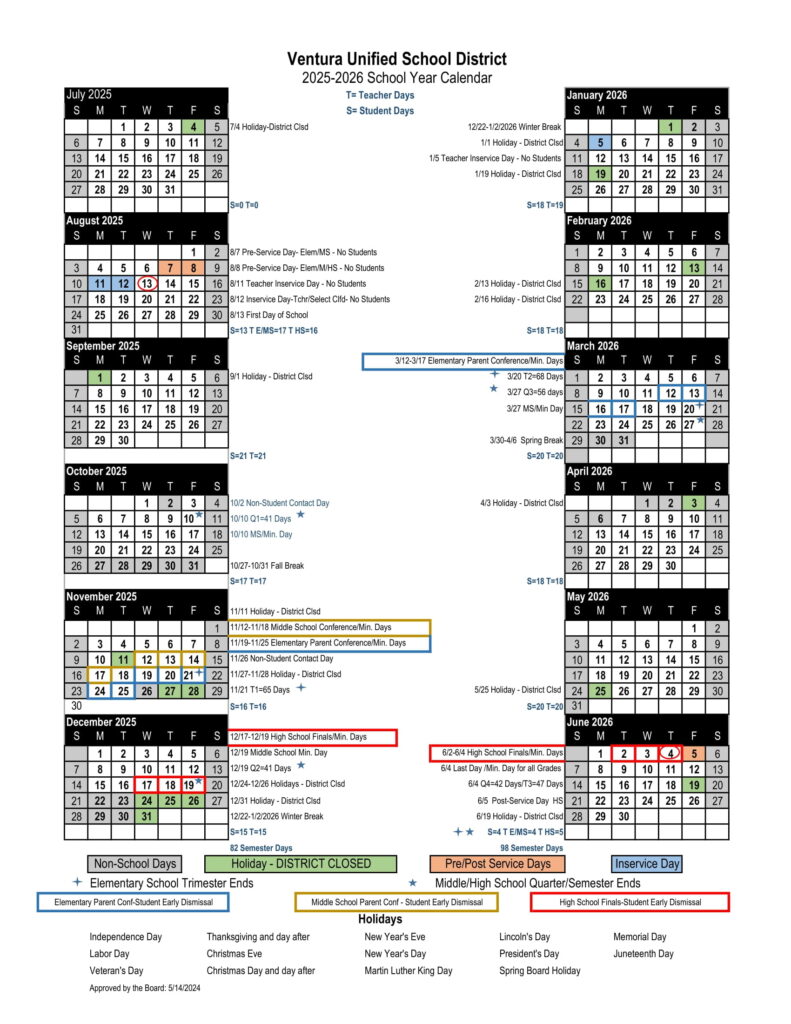 Ventura Unified School District Calendar 2526 [PDF] revised EduCounty