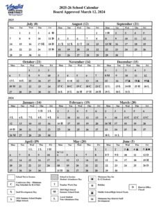 Visalia Unified School District calendar 25-26