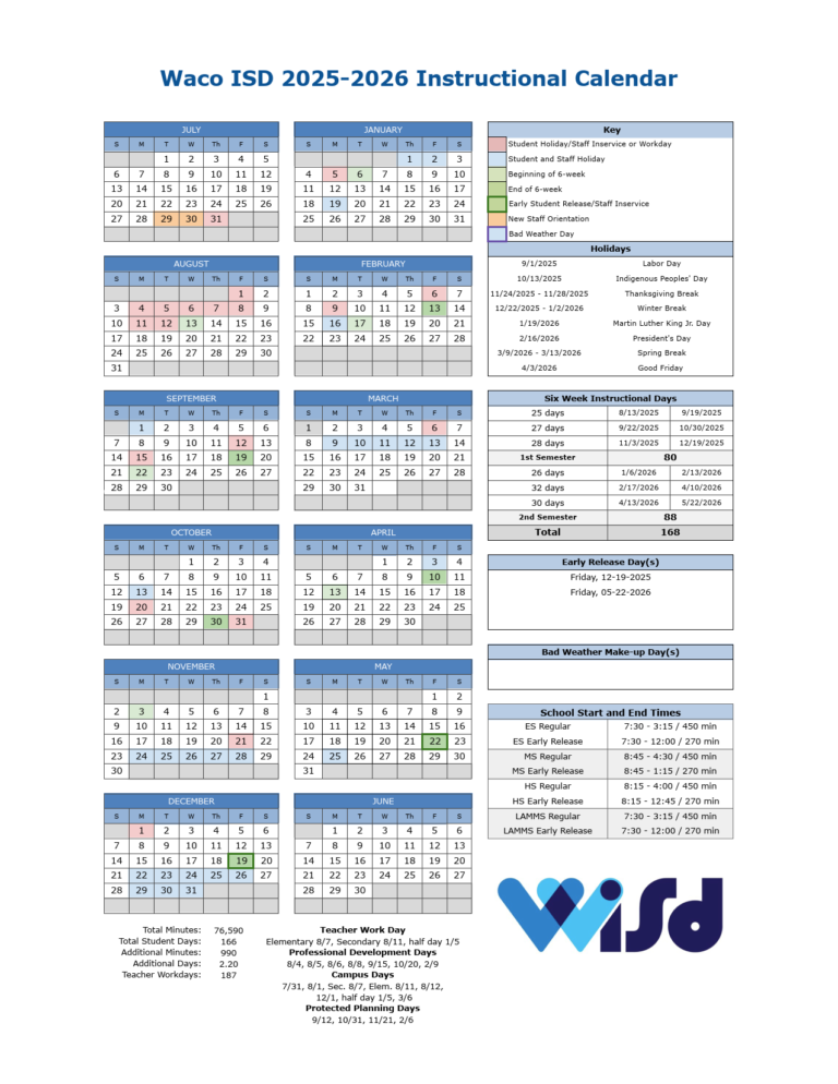 Waco ISD School Calendar 25 26 PDF EduCounty Waco ISD School Calendar 25 26 PDF EduCounty