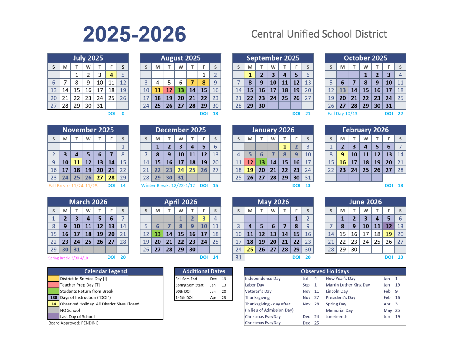 Central Unified School District Fresno 2526 Calendar EduCounty