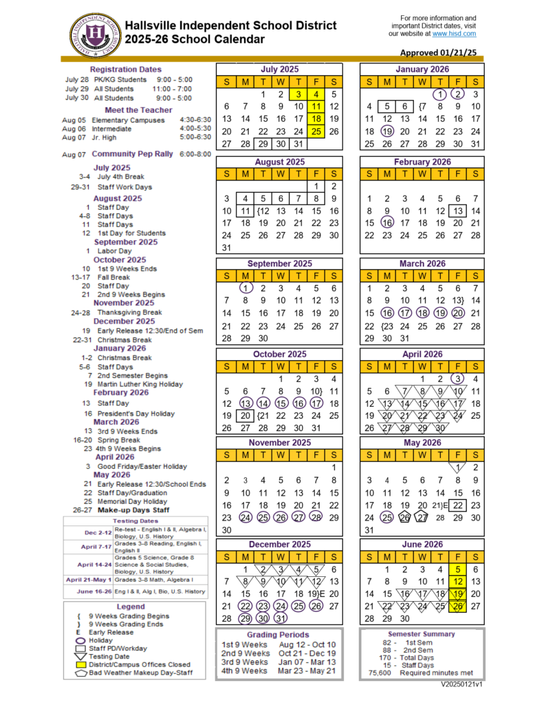 Hallsville HISD School Calendar 2526 [PDF] EduCounty