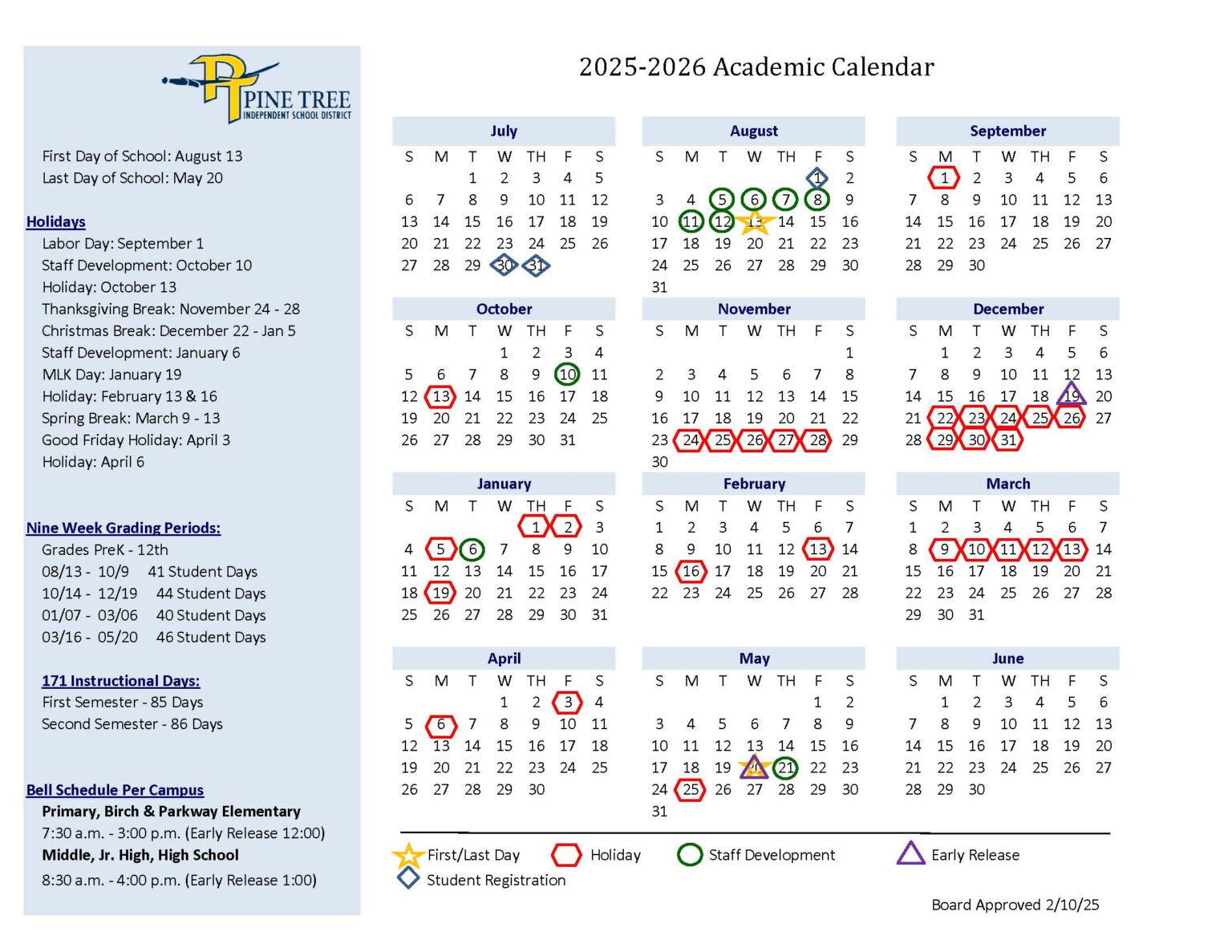Pine Tree ISD School Calendar [2526] Revised EduCounty