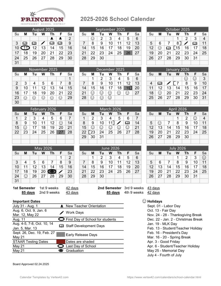 Princeton ISD School Calendar 2526 [PDF] EduCounty