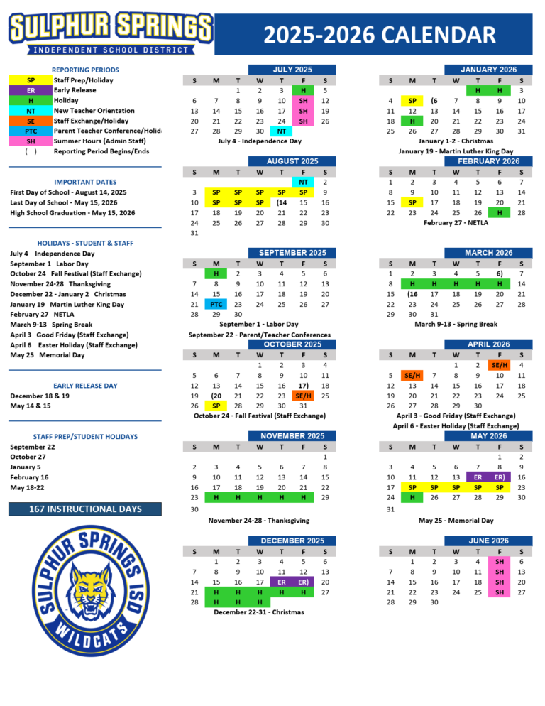 Sulphur Springs ISD School Calendar 25 26 PDF revised EduCounty