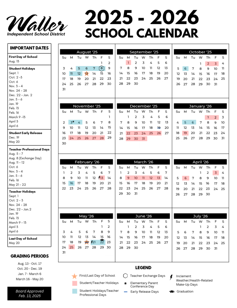 waller isd school calendar 25-26