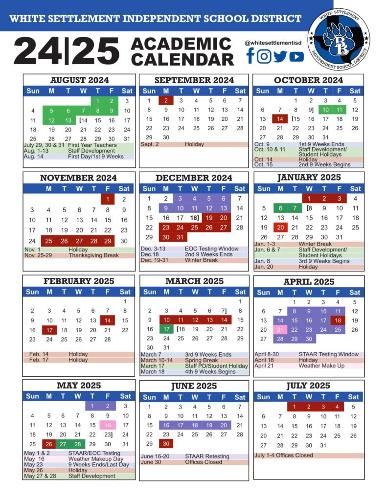 white settlement isd school calendar 24-25