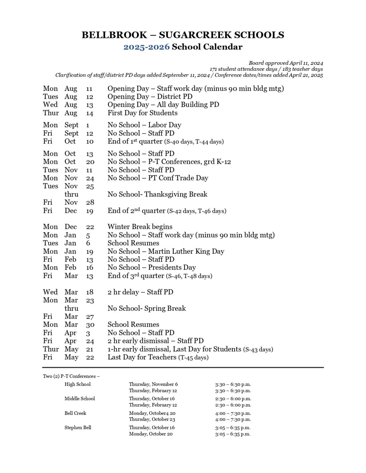 Bellbrook Sugarcreek Schools Calendar 25 26 Revised PDF EduCounty Bellbrook Sugarcreek Schools Calendar 25 26 Revised PDF EduCounty