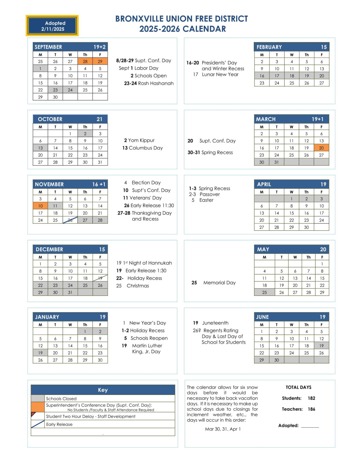 BRONXVILLE UFSD 2526 Calendar revised EduCounty