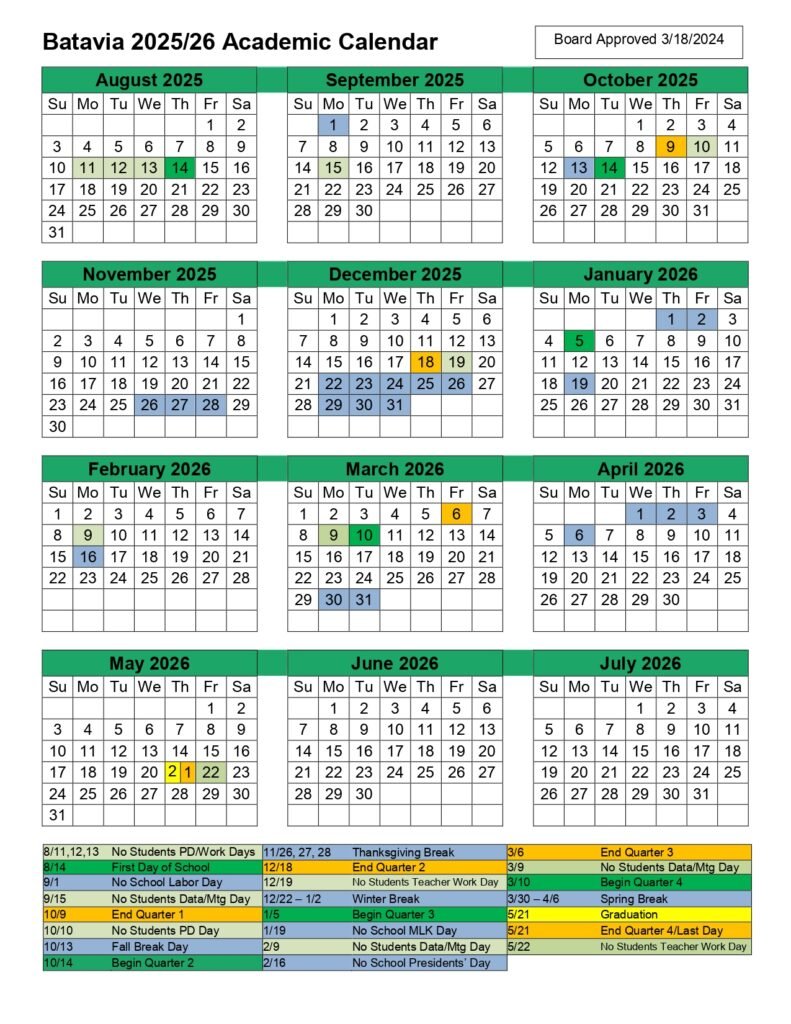 Batavia Local School District Calendar