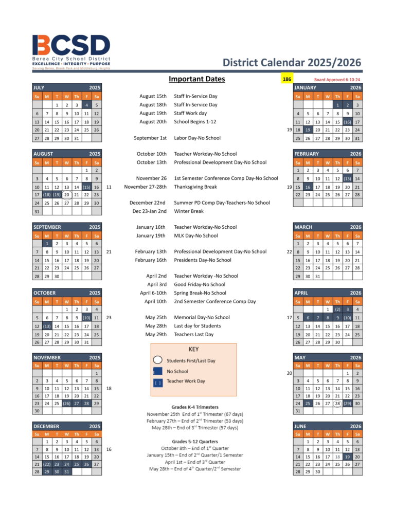 Berea City School District Calendar Revised [PDF] 25-26 - EduCounty