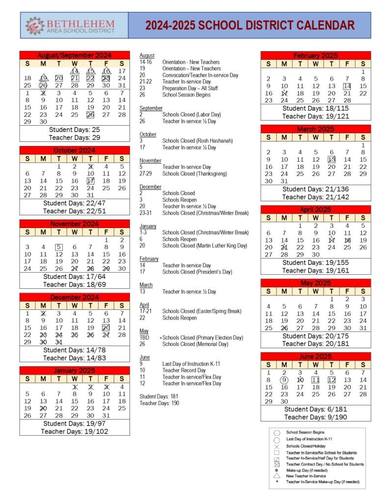 Bethlehem Area School District calendar