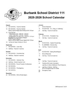 Burbank school district 111 Calendar 25 26 revised EduCounty