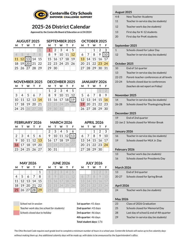 Centerville City Schools Calendar 2526 Revised [PDF] EduCounty