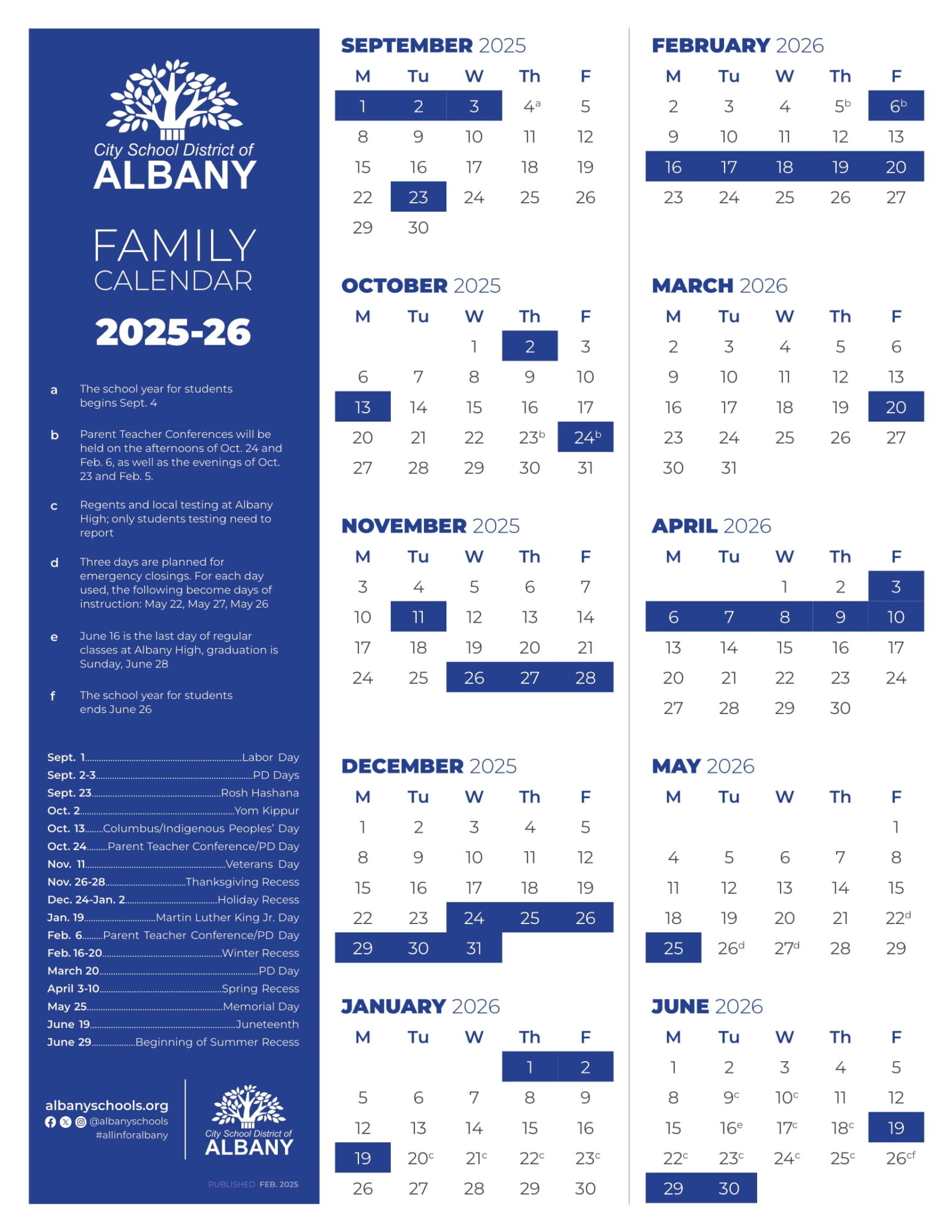 City School District of ALBANY 2526 Calendar Revised EduCounty