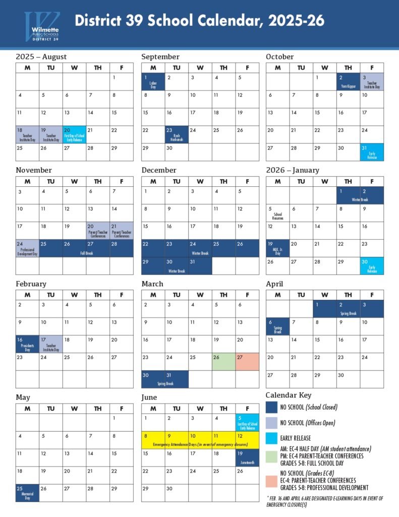 Wilmette Public Schools District 39 Calendar Revised