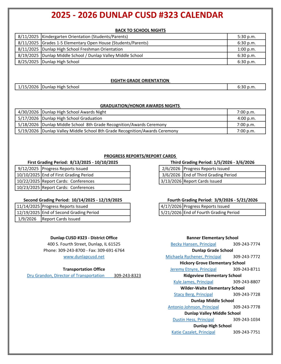 Dunlap School District 323 Calendar 2526 revised EduCounty