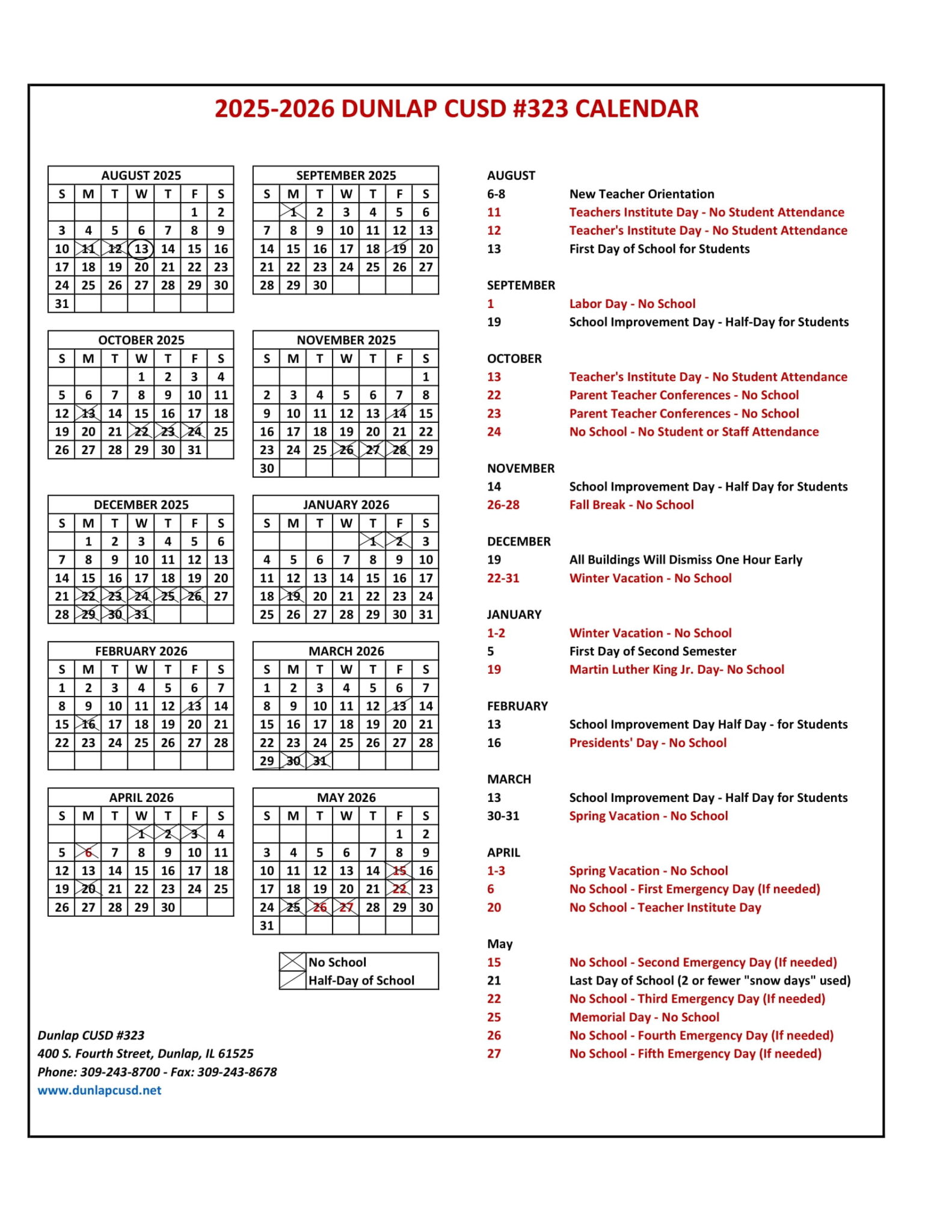 Dunlap School District 323 Calendar 2526 revised EduCounty