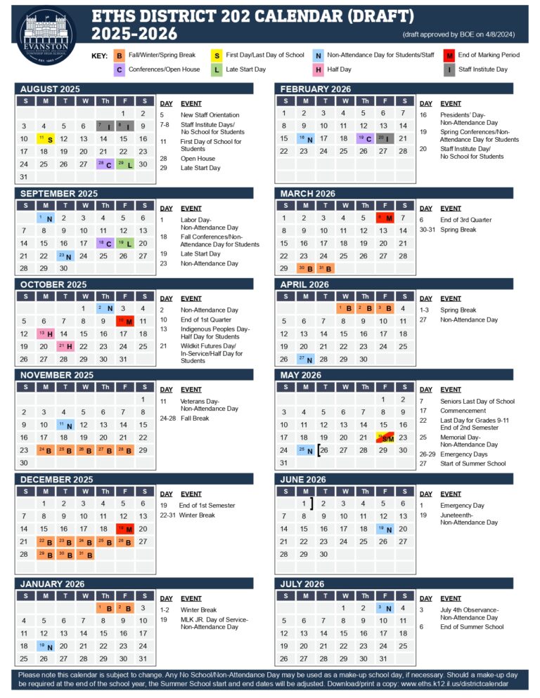 Evanston Township High ETHS Calendar 2526 [pdf] revised EduCounty