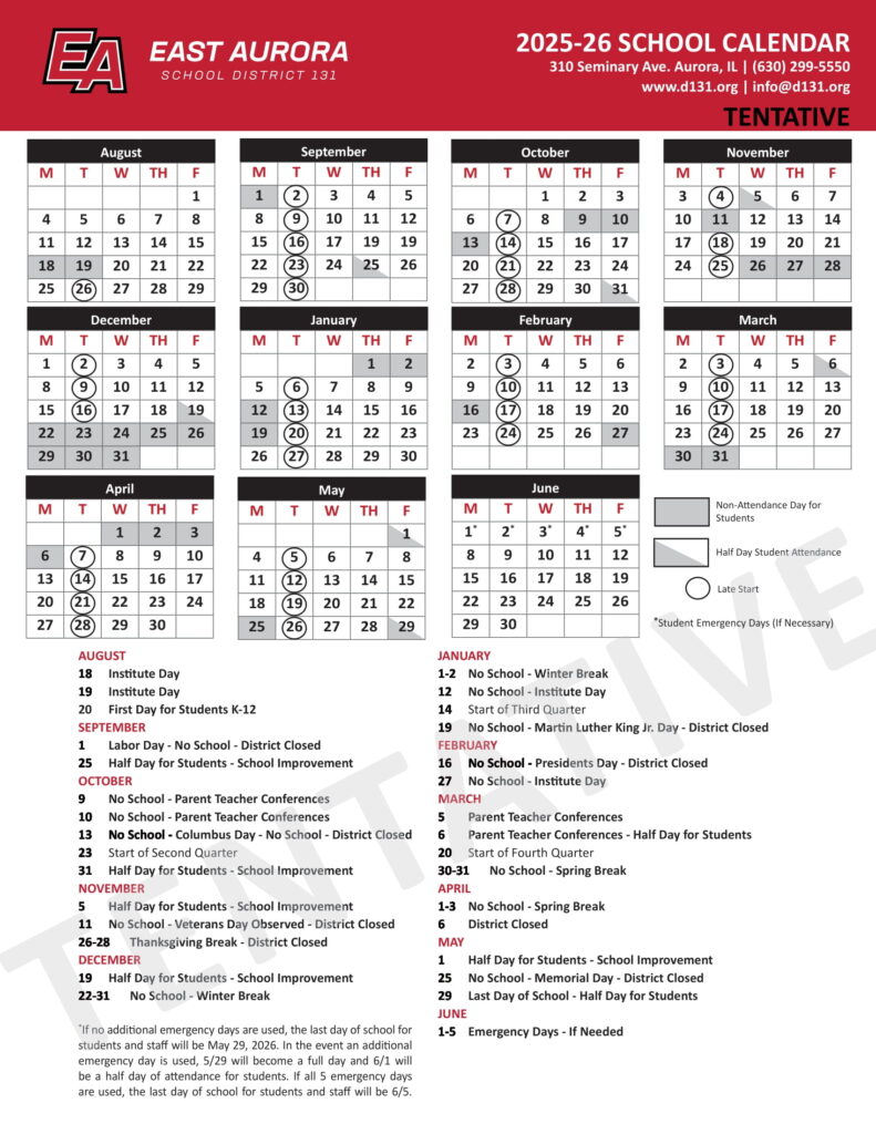 East Aurora School District D131 Calendar 2526 revised EduCounty
