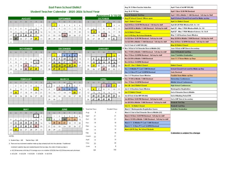 East Penn School District Calendar 25 26 pdf REVISED EduCounty