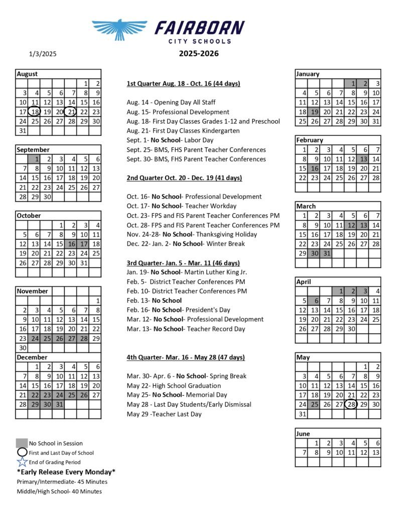 Fairborn City Schools Calendar