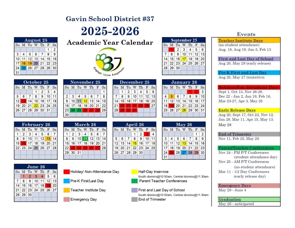 gavin school district 37 school calendar