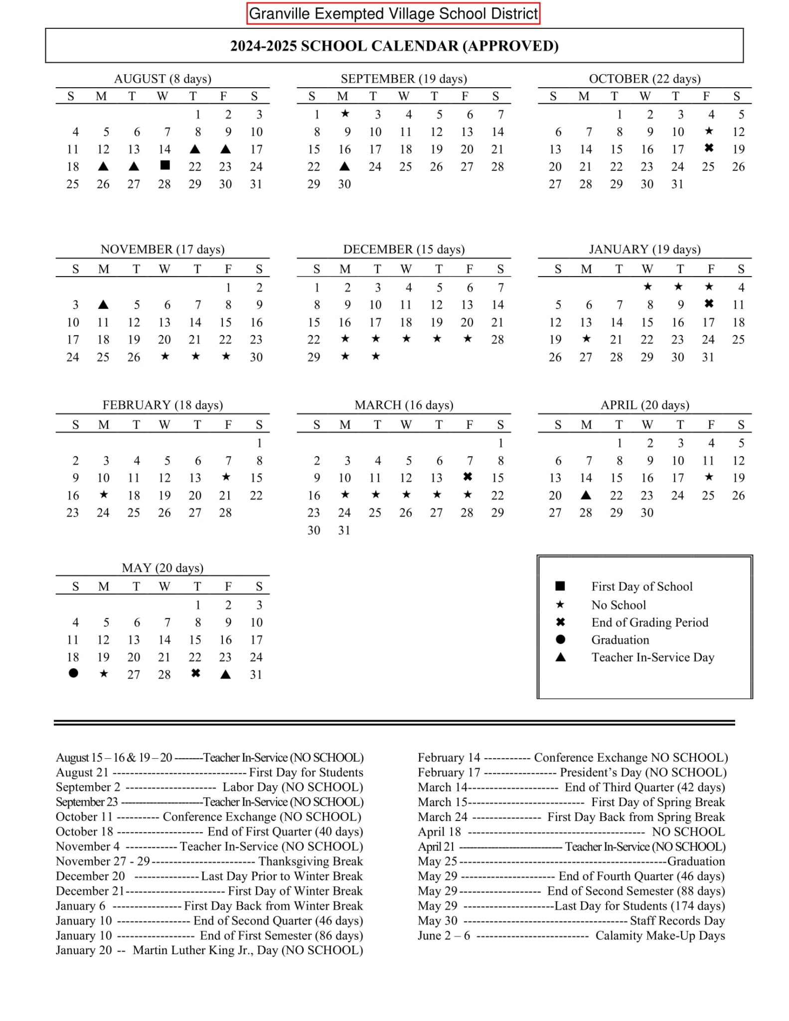 Granville Exempted Village Schools 25 26 Calendar Revised PDF EduCounty