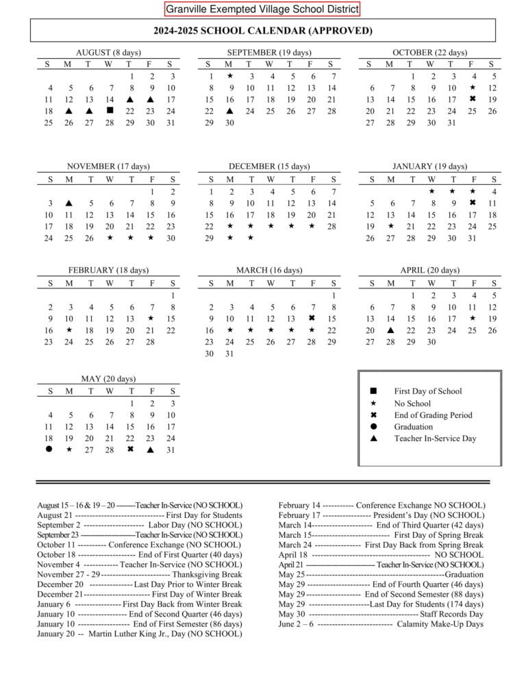 Granville Exempted Village Schools 25 26 Calendar Revised PDF EduCounty Granville Exempted Village Schools 25 26 Calendar Revised PDF EduCounty