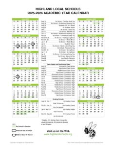 HIGHLAND LOCAL SCHOOLS calendar