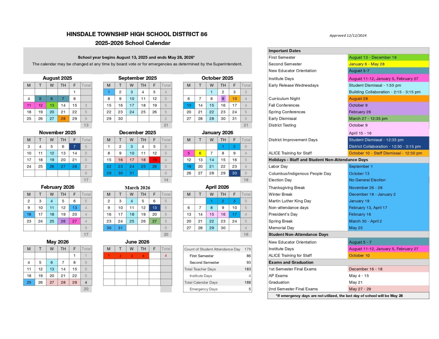 Hinsdale Central Calendar 25 26 PDF REVISED EduCounty
