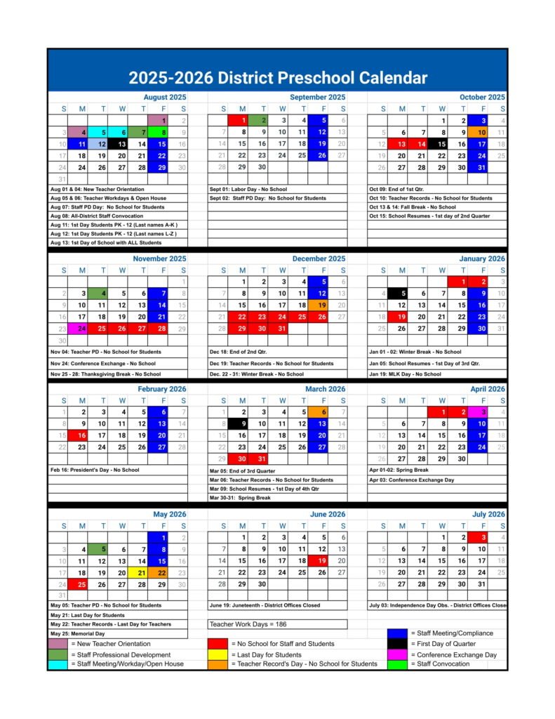 Hamilton City School District calendar 25-26