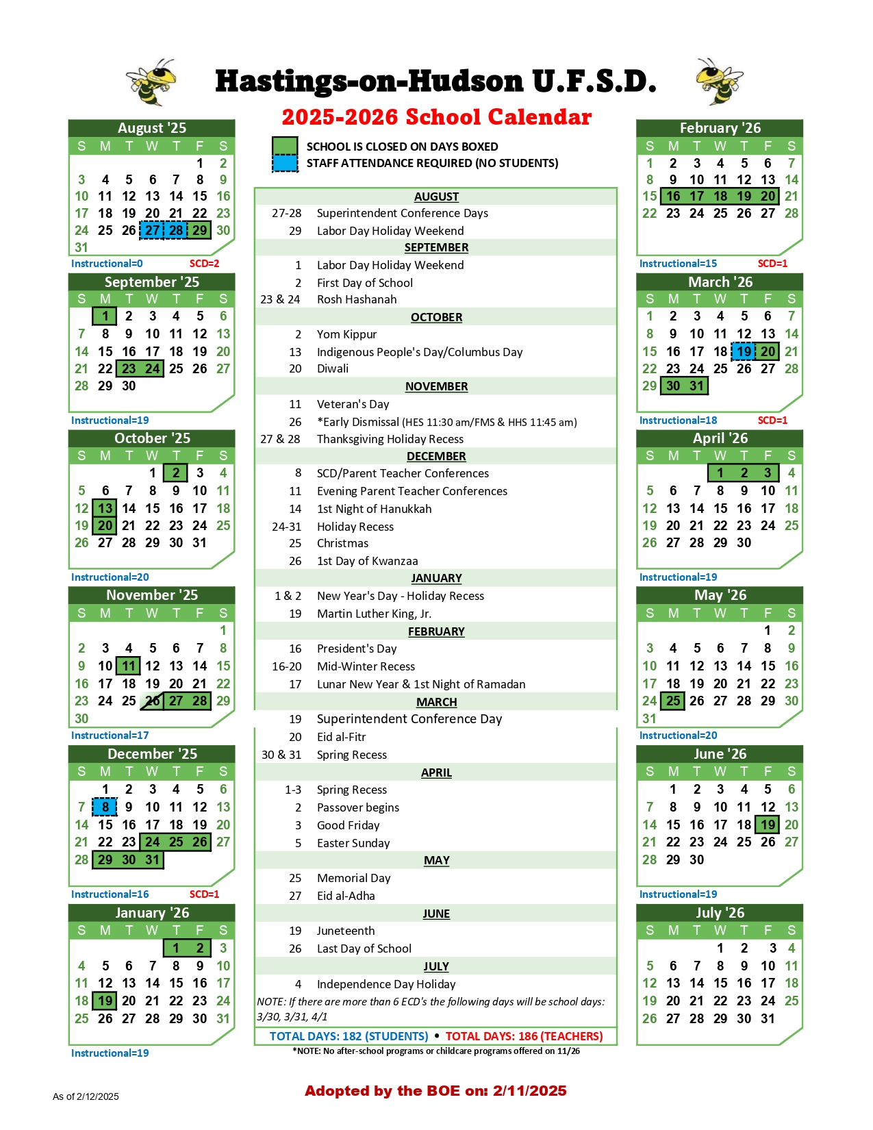 Hastings on Hudson UFSD School Calendar 25 26 revised PDF EduCounty