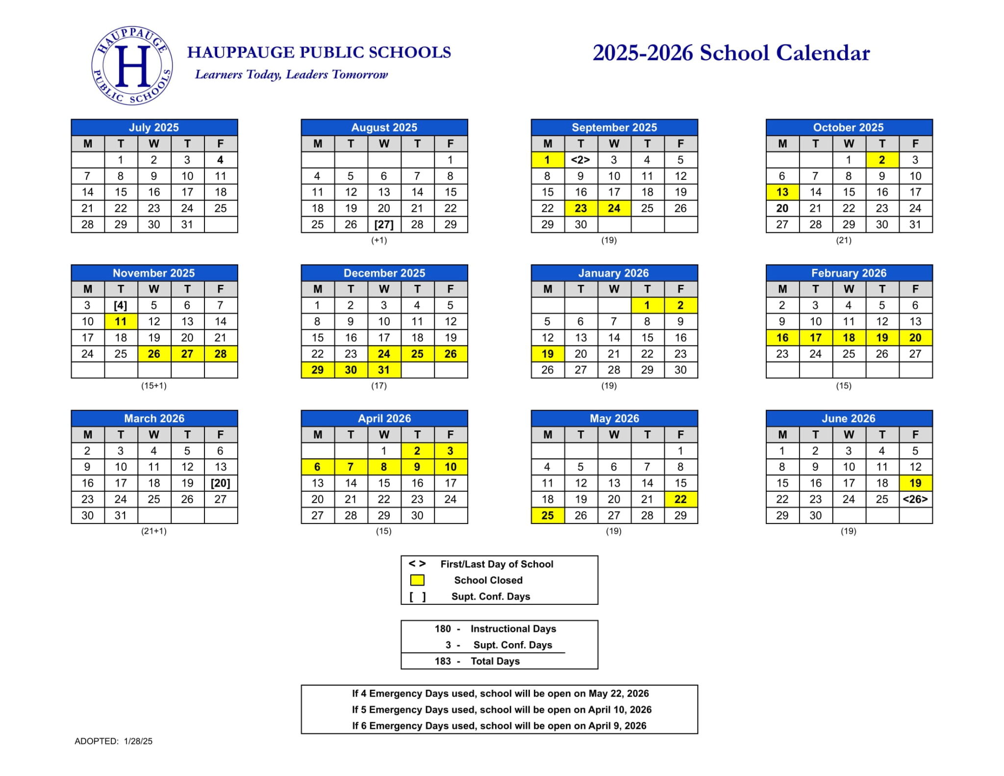 Hauppauge Public Schools Calendar 25 26 revised EduCounty