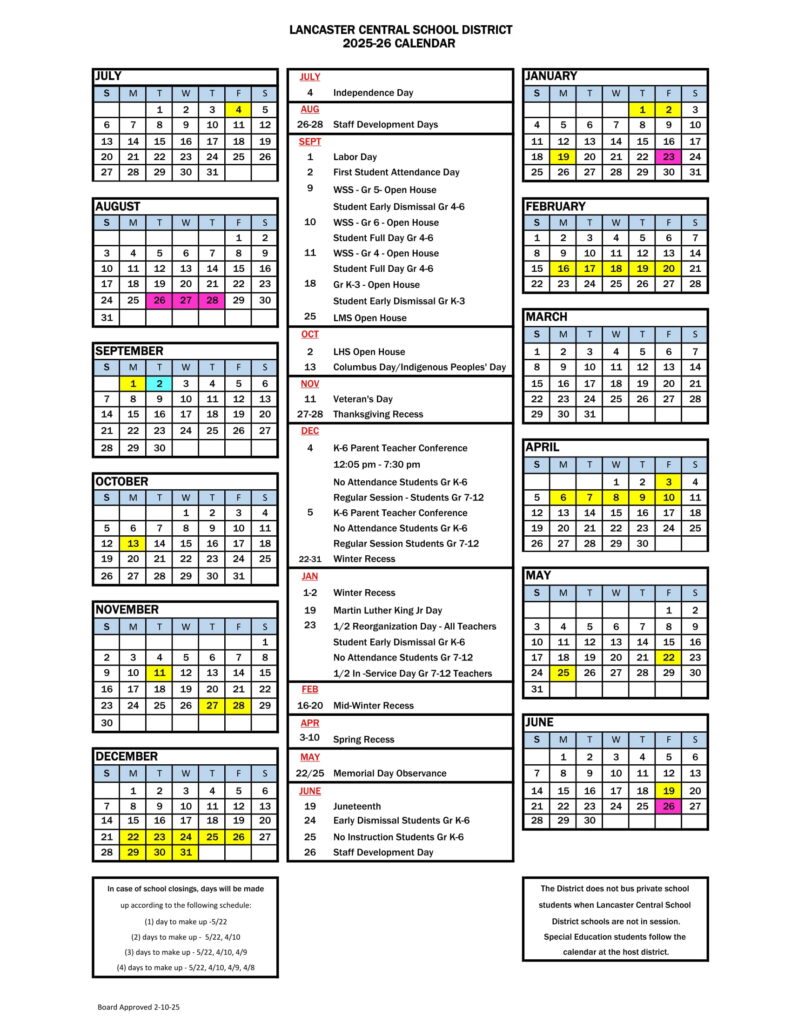 24 25 Lancaster School District Calendar