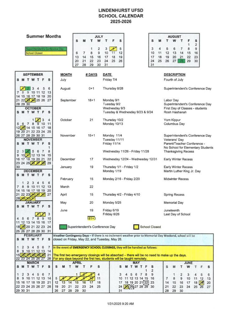 LINDENHURST UFSD Calendar 2526 revised EduCounty