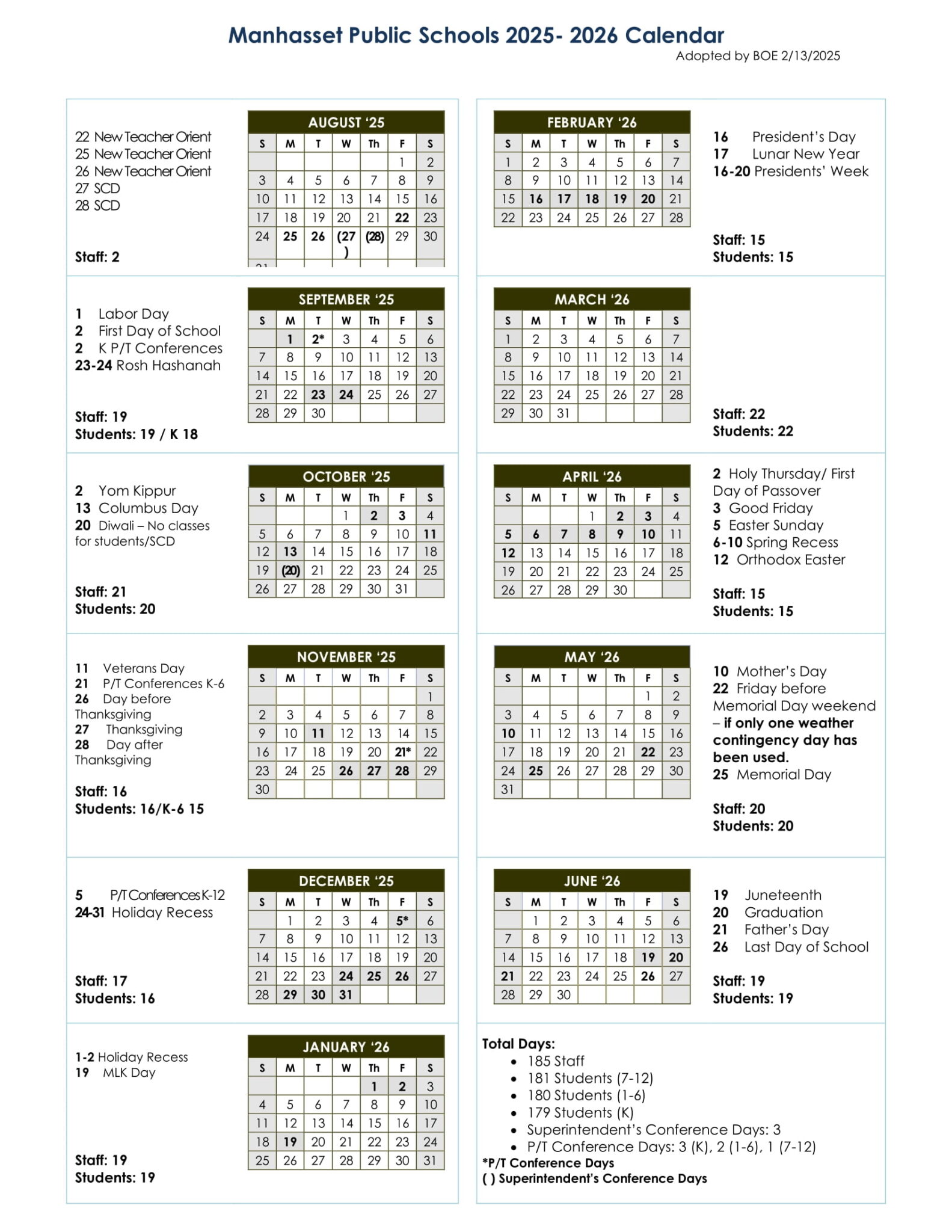 Manhasset Public Schools Calendar 25 26 pdf revised EduCounty
