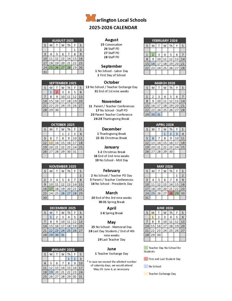Marlington Local Schools 25 26 Calendar Revised PDF EduCounty