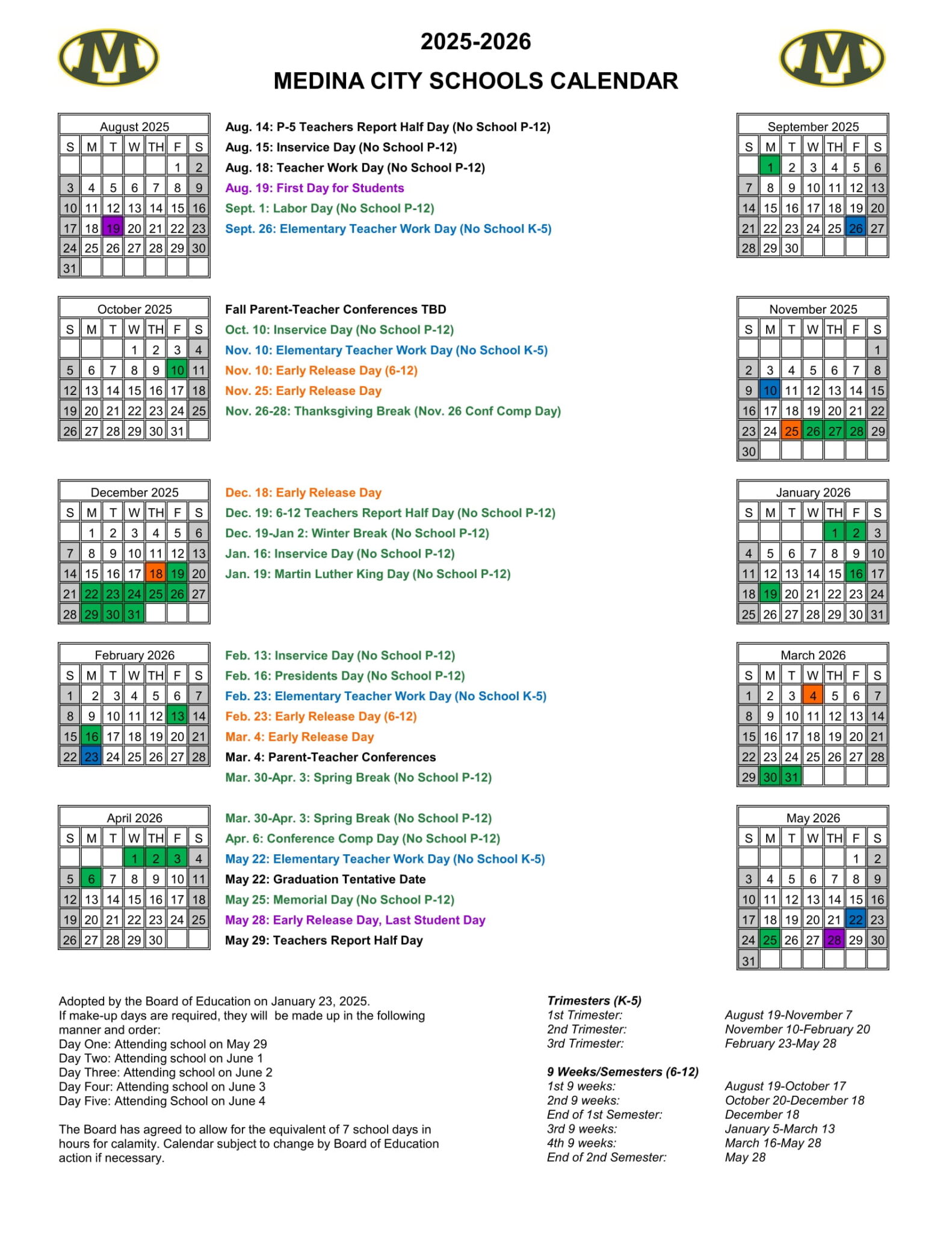 Medina City Schools Calendar 25 26 Revised pdf EduCounty