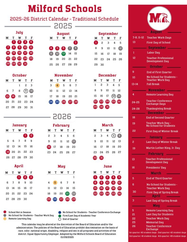 Milford Schools calendar revised