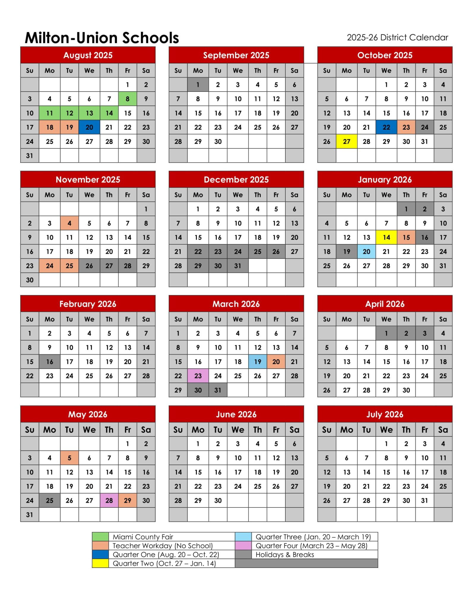 Milton union schools oh calendar 25 26 revised pdf educounty