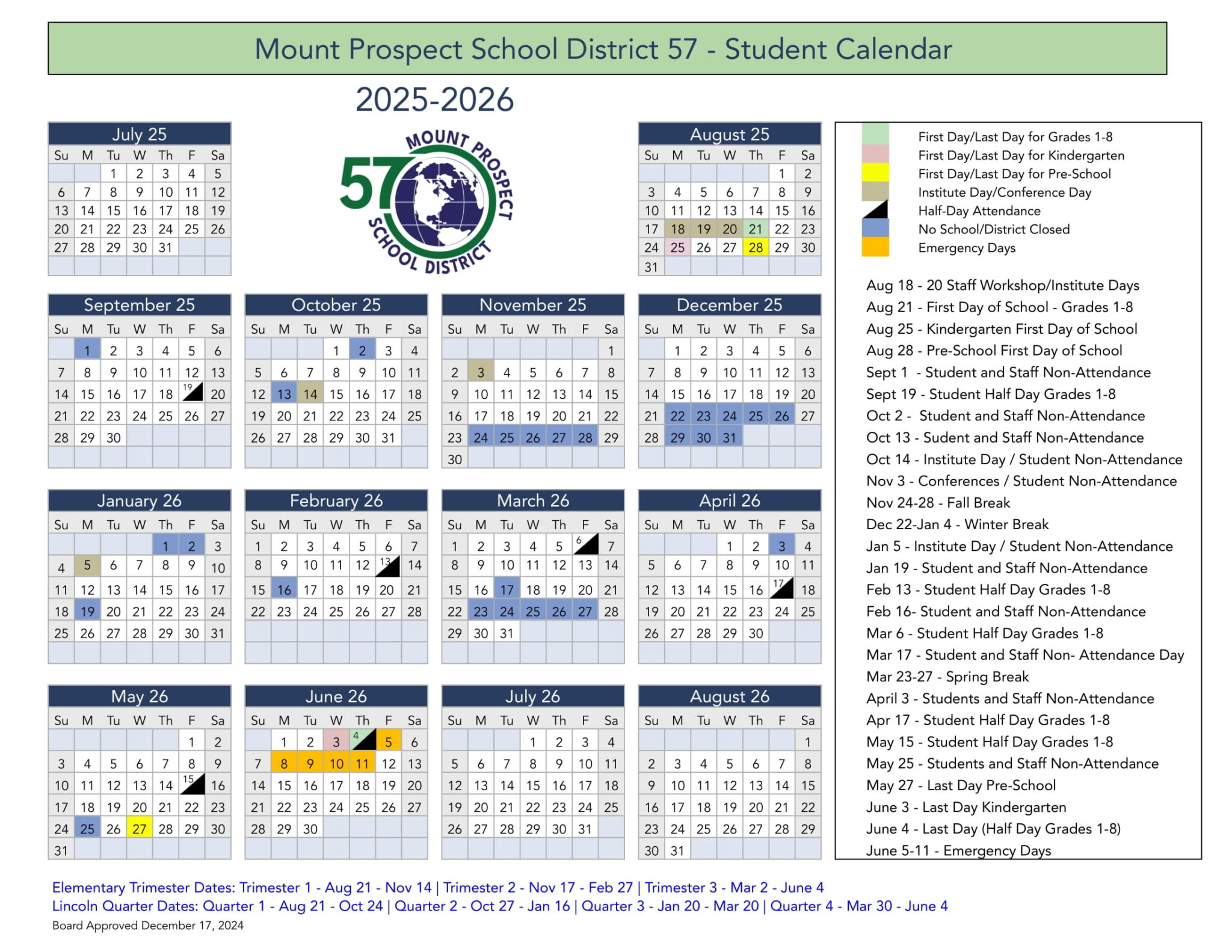 Mount Prospect School District 57 Calendar revised 25 26 pdf EduCounty