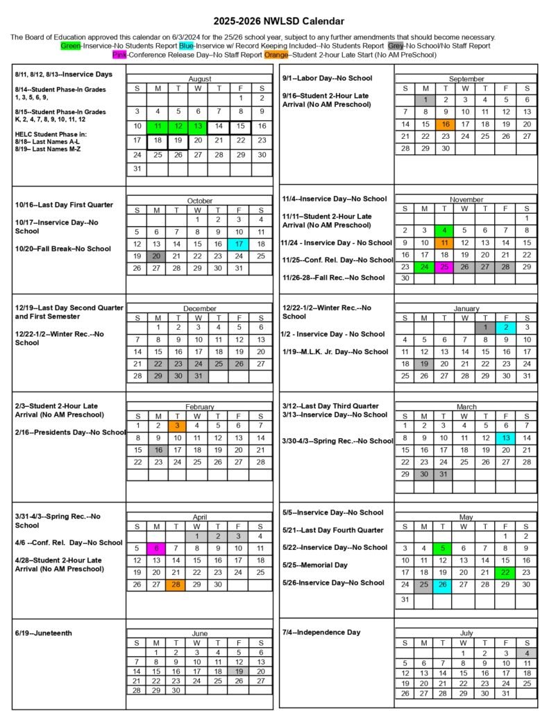 NWLSD CALENDAR