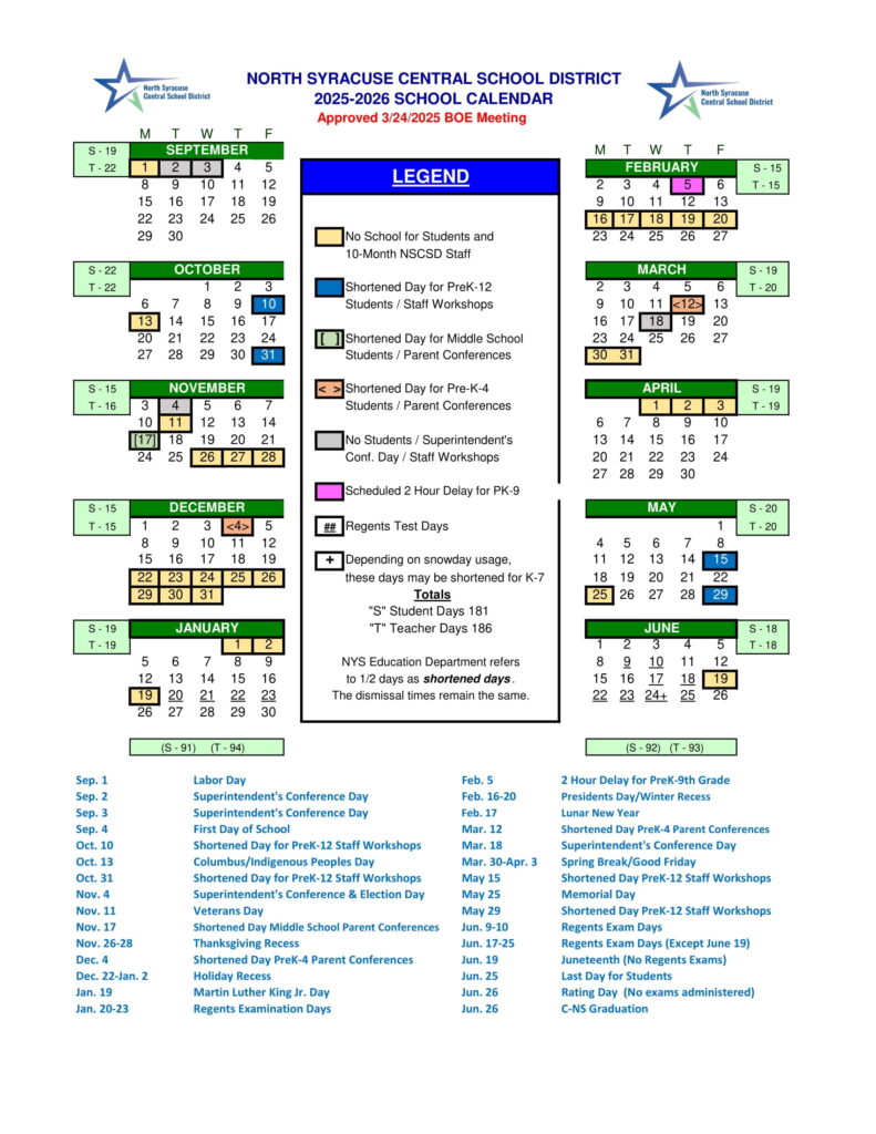 North Syracuse NSCSD Calendar 2526 [pdf] revised EduCounty