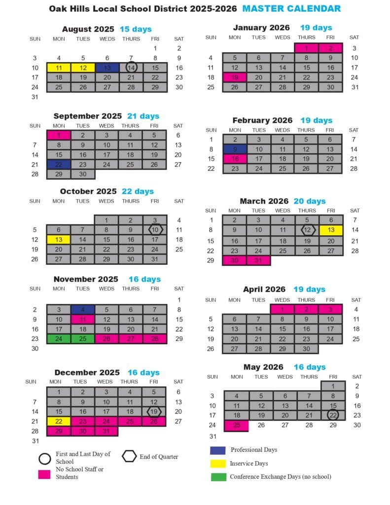 Oak Hills Local School District CALENDAR