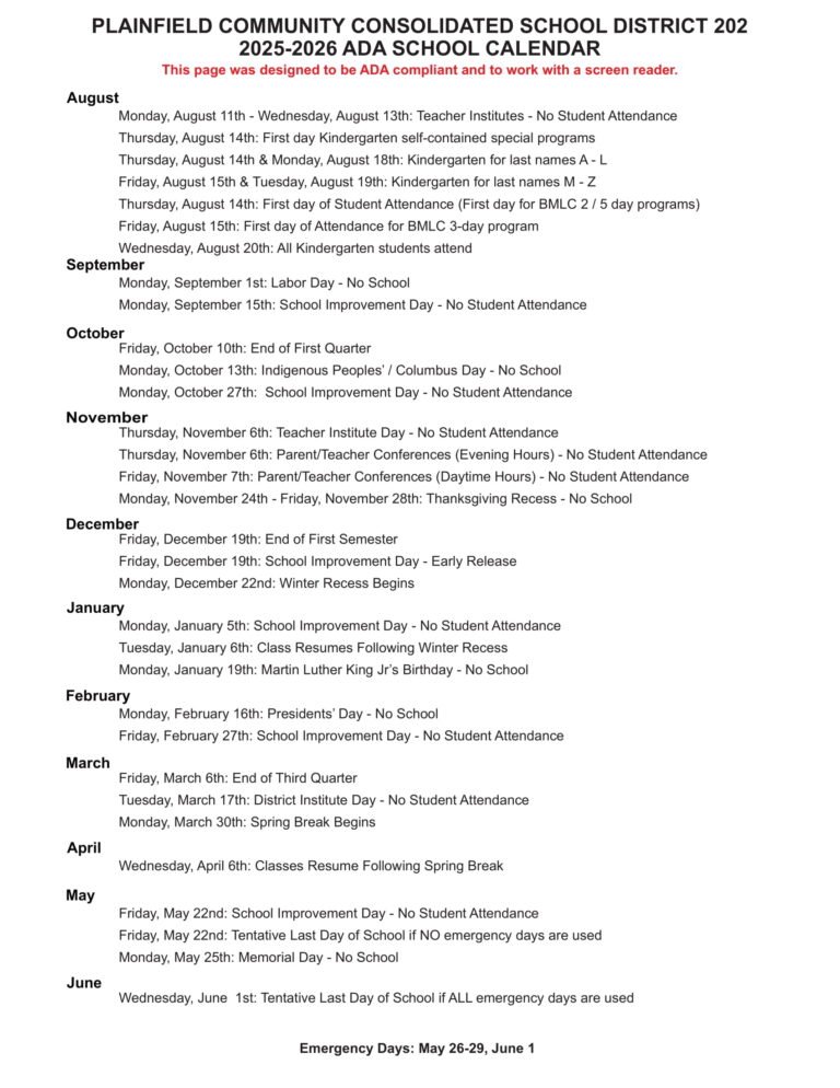 Plainfield District PSD202 Calendar 25 26 REVISED EduCounty Plainfield District PSD202 Calendar 25 26 REVISED EduCounty
