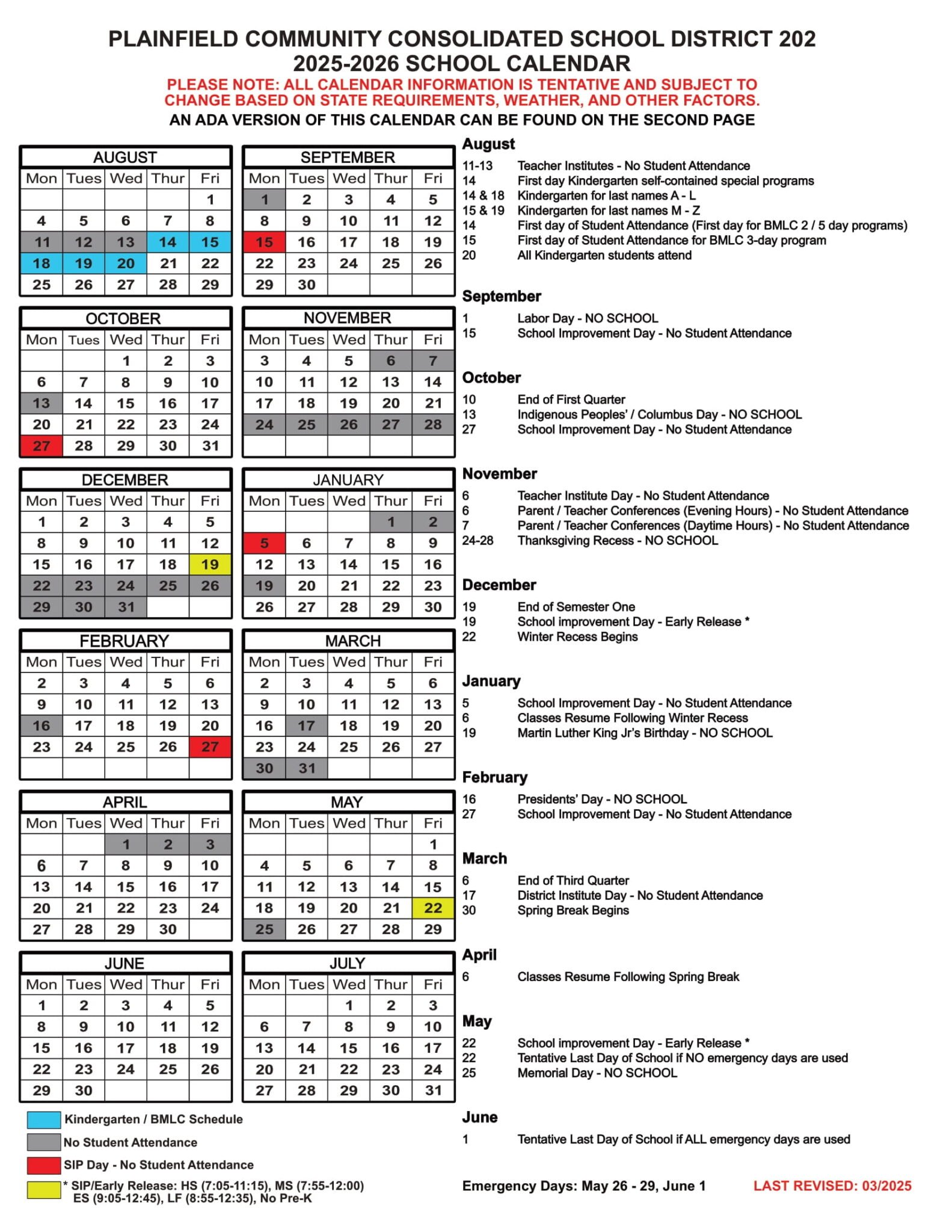 Plainfield District PSD202 Calendar 25 26 REVISED EduCounty Plainfield District PSD202 Calendar 25 26 REVISED EduCounty